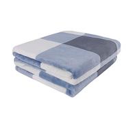 PiccoCasa Coperta in pile di flanella a quadri, morbida coperta a scacchi di bufalo decorativa, in tartan per divano letto, 127 x 152 cm, blu e bianco