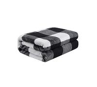 PiccoCasa, Coperta in pile di flanella, morbida decorativa, leggera, in peluche, per divano, letto e per animali domestici, 76 x 101 cm, per animali, colore nero e bianco a quadri scozzesi