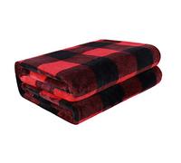 PiccoCasa, Coperta in pile di flanella, morbida decorativa, leggera, in peluche, per divano, letto e per animali domestici, 150 x 200 cm, per letto singolo, colore scarlatto + nero a quadri scozzesi