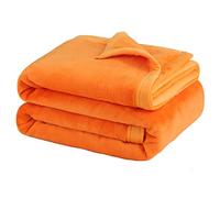 PiccoCasa Coperta in pile di flanella, morbida, leggera, calda e sfocata, per tutte le stagioni, con orlo largo, di lusso, comoda, soggiorno, colore arancione brillante singolo (130x150 cm)