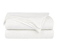 PiccoCasa Coperta singola in 100% cotone lavorato a maglia, tinta unita, leggera, decorativa, morbida coperta lavorata a maglia, per divano e sofà, bianco, 152,4 x 198 cm