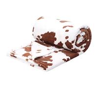 PiccoCasa Coperta stampata a mucca, morbida coperta in pile di flanella da 300 g/m², leggera, carina, comoda, calda, con texture di mucca, per divano, letto, ufficio, marrone, 150 x 200 cm