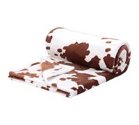 PiccoCasa Coperta stampata a mucca, morbida flanella da 300 g/m², leggera, comoda e calda, in pelle bovina, per divano, letto, ufficio, 129,5 x 149,9 cm, marrone
