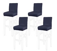 PiccoCasa - Coperture elastiche per sgabello da bar, coperture per sedia senza braccioli, coprisedia per sgabelli per pub e piano di lavoro in cucina, con fascia elastica, colore blu scuro, 4 pezzi