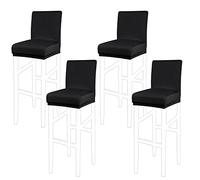 PiccoCasa - Coperture elastiche per sgabello da bar, coperture per sedia senza braccioli, coprisedia per sgabelli per pub e piano di lavoro in cucina, con fascia elastica, colore nero, 4 pezzi
