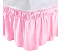 PiccoCasa Mantovana giroletto avvolgente a tre lati in tessuto elastico con volant antipolvere, facile da montare, con caduta da 38 cm, rosa