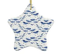 Piccola balena blu che nuota che stampa ornamenti cristiani dell'albero di Natale, ornamenti della stella della fattoria, stella di ceramica Shap per la decorazione di festa