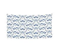 Piccola balena blu che nuota stampa banner esterno interno, cartello decorativo per le vacanze con 4 occhielli in metallo, creatore di atmosfera festiva