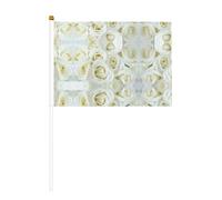 Piccola bandiera bianca stampata con rosa, grafica vivace su entrambi i lati per una facile agitazione e supporto visivo