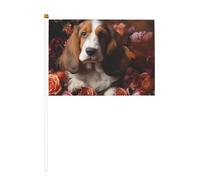 Piccola bandiera con stampa floreale di Basset Hound Sweet Hand Held per sfilate, martedì grasso, striscione personalizzato (6 pezzi)