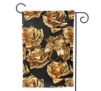 Piccola bandiera da giardino con rose dorate, stampa su entrambi i lati, bandiera verticale da cortile di benvenuto, 31 x 45 cm, decorazione esterna