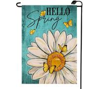 Piccola bandiera Daisies Butterflies Hello Spring Flower Burlap Botanical