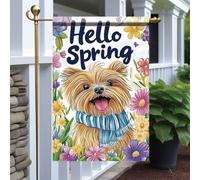 Piccola bandiera Dog With Scarf Flower Hello Spring Bandiera