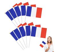 Piccola bandiera francese, piccola bandiera francese con asta di plastica, mini bandiera della Francia, bandiera nazionale francese, per celebrare la Coppa del Mondo, 14 x 21 cm, 10 pezzi