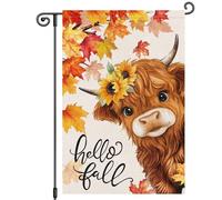 Piccola bandiera Highland Cow Maple Sunflower Flower Hello Fall
