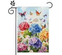 Piccola bandiera Hydrangea Flower Farmhouse Spring Summer Welcome Bandiera | da giardino Decorazioni Per Giardino 12x18in stampata Piccolo striscione Colore vivido Striscione personalizzato