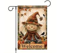 Piccola bandiera Scarecrow Maple Pumpkin Sunflower Rustic Autumn | Thanksgiving Bandiera da giardino Decorazioni Per Giardino 12x18in Resistente alle intemperie Bandiere Decorazioni