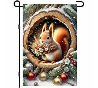 Piccola bandiera Squirrel Flower Bouquet Rustic Winter Christmas Bandiera | da giardino Decorazioni Per Giardino 12x18in Resistente alle intemperie Bandiere Decorazioni Stampa fronte-retro