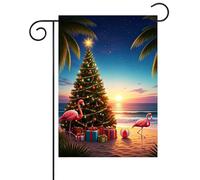 Piccola bandiera Tropical Flamingo Christmas Tree Sunset Seaside Beach
