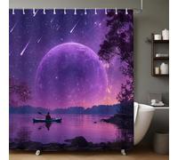 Piccola Barca Sotto La Luna Tenda Doccia 180x180 cm cielo stellato meteora viola Impermeabile, Antimuffa in Poliestere Lavabile con 12 Ganci per Vasca da Bagno
