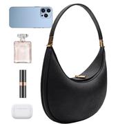 Piccola borsa a mezza luna, elegante borsa a tracolla in pelle PU, design compatto, chiusura lampo, accessorio da viaggio leggero, borsa Crescent alla per donne, vacanze, uso quotidiano, A, Nero