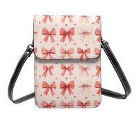 Piccola borsa a tracolla con stampa a fiocco rosa per donne, piccole borse in pelle per telefono cellulare borsa a tracolla