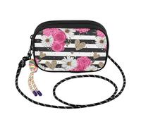 Piccola borsa a tracolla da donna casual borsa a tracolla tracolla regolabile borse a tracolla da donna borsa per telefono cellulare, elegante striscia rosa margherita rosa