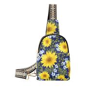 Piccola borsa a tracolla da donna con girasoli floreali, borsa a tracolla con tracolla regolabile, blu navy, Blu navy, Zaino in spalla