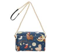 Piccola borsa a tracolla da donna con lama natalizia con luna e stelle, borsa casual in pelle vegana, borsa a tracolla impermeabile per donna