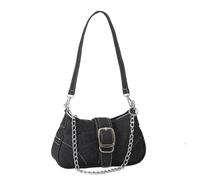 Piccola borsa a tracolla da donna in denim, con catena a mano e tracolla rimovibile, piccola borsa Y2k alla moda, borsa hobo con cerniera, per uso quotidiano, regalo, Nero