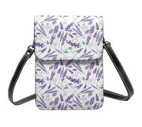 Piccola borsa a tracolla da donna, in pelle con fiori di lavanda (D) borsa a tracolla per cellulare