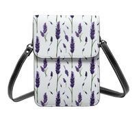Piccola borsa a tracolla da donna, in pelle con fiori di lavanda verdi, borsa a tracolla per telefono cellulare