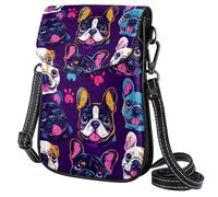 Piccola borsa a tracolla in pelle da donna, con zampe, cuori rossi, casual, borsa a tracolla con tracolla regolabile, per shopping, escursionismo, uso quotidiano, Zampa Bulldog Francese, Taglia unica