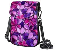Piccola borsa a tracolla in pelle da donna, con zampe, cuori rossi, casual, borsa a tracolla con tracolla regolabile, per shopping, escursionismo, uso quotidiano, Petali di trifoglio rosa viola