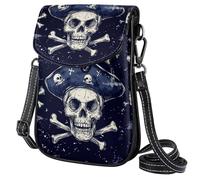 Piccola borsa a tracolla in pelle da donna, graziosa zampa di gatto, casual, borsa a tracolla con tracolla regolabile, per shopping, escursionismo, uso quotidiano, Teschi Pirati Neri, Taglia unica