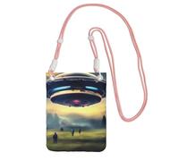 Piccola borsa a tracolla nera per cellulare, con stampa UFO Landing, carina, porta una borsa mobile in diagonale, per lo shopping, le passeggiate, Rosa, Taglia unica