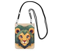 Piccola borsa a tracolla per cellulare, con stampa di leone in stile cartone animato, carina, per trasportare una borsa mobile in diagonale, per shopping, passeggiate, nero, taglia unica