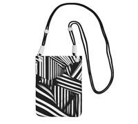 Piccola borsa a tracolla per cellulare, con stampa di linee geometriche nere e bianche, carina, porta una borsa mobile in diagonale, per shopping, passeggiate, nero, taglia unica