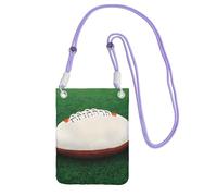 Piccola borsa a tracolla per cellulare, con stampa di palla da rugby, colore viola e bianco, carino per trasportare una borsa mobile in diagonale, per fare shopping, passeggiate