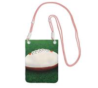 Piccola borsa a tracolla per cellulare, con stampa di palla da rugby, rosa e bianca, carina, per trasportare una borsa mobile in diagonale, per fare shopping, passeggiate