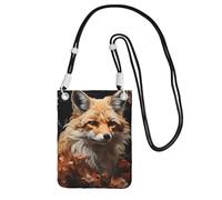 Piccola borsa a tracolla per cellulare, con stampa di volpe nera e fiori, carina, porta una borsa mobile in diagonale, per lo shopping, le passeggiate, Nero, One Size