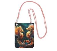 Piccola borsa a tracolla per cellulare, rosa, con stampa di coppia di cavallucci marini, carina per trasportare una borsa mobile in diagonale, per lo shopping, passeggiate