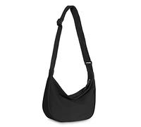Piccola borsa a tracolla per donne e uomini alla moda, mini borsa a mezzaluna con tracolla regolabile, 2 cerniere in nylon leggero, Nero, Small, Causale