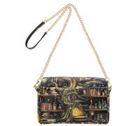 Piccola borsa a tracolla per le donne in pelle vegana borsa casual a tracolla con cerniera borse a tracolla da donna Antasy libreria scena magica Halloween