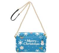 Piccola borsa a tracolla per le donne in pelle vegana Merry Christmas Nordic Snowflake Babbo Natale oro e azzurro borsa casual con cerniera borse a mano a tracolla