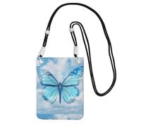 Piccola borsa a tracolla per trasportare una borsa per telefono cellulare diagonalmente blu farfalla e nuvole mini borsa a tracolla portafoglio portafoglio per smartphone