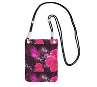 Piccola borsa a tracolla per trasportare una borsa per telefono cellulare diagonalmente rosa fiore viola farfalla mini borsa a tracolla portafoglio portafoglio smartphone portafoglio