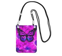 Piccola borsa a tracolla per trasportare una borsa per telefono cellulare diagonalmente viola farfalla e fiore mini borsa a tracolla portafoglio portafoglio per smartphone