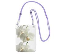 Piccola borsa a tracolla, porta cellulare, borsa a tracolla, elegante, moderna e alla moda, con fiori bianchi e orchidea.,Viola