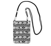 Piccola borsa a tracolla, porta cellulare, portamonete, borsa a tracolla, pecorelle grigie, genere neutro, animali da fattoria,Nero